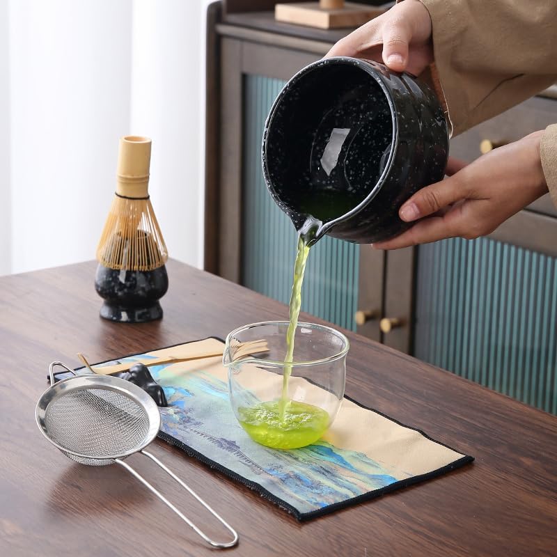 7pcs Matcha Set, Matcha Whisk Set Includes Matcha Bowl, Matcha Whisk Holder, Bamboo Matcha Whisk, Scoop and Matcha Sifter, 15 oz Mottled Matcha Kit