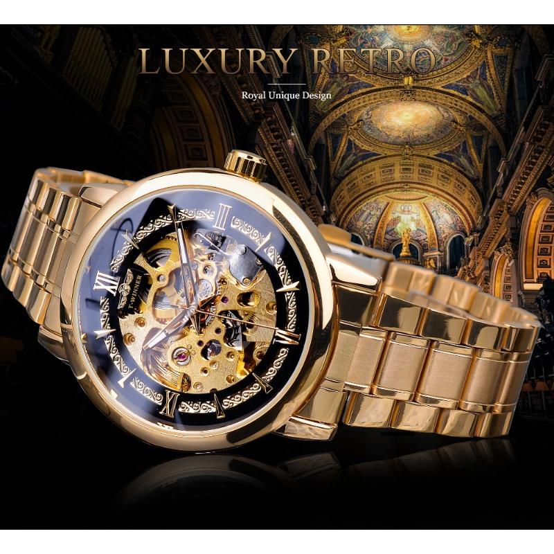 WINNER Ceas mecanic automat cu mișcare mecanică scheletizată la modă pentru bărbați