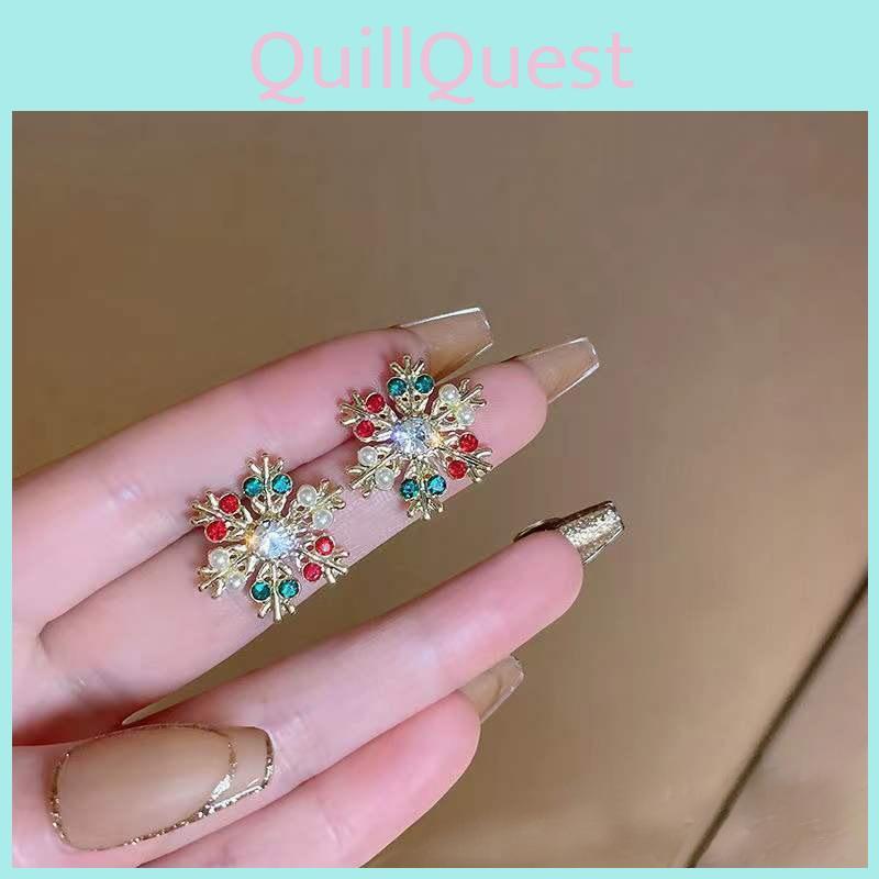 Christmas Snowflake Earrings With Crystals Geometric Alloy Design For Women