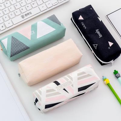 Canvas Pencil Case Cute Geometric Big Capacity Pencilcase Pen Bag Stationery Pouch School Supplies