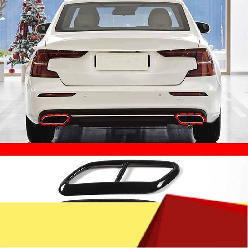 Black Stainless Steel Pipe Throat Exhaust Outputs Tail Frame Trim Cover For Volvo S60 S90 V90 2016- Spare Parts Parts-M