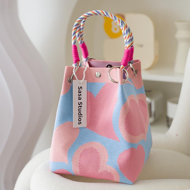 Stilvolle japanisch-koreanische Strickhandtasche: Große Tragetasche & Tragbare Pendel-Quadrat-Tasche