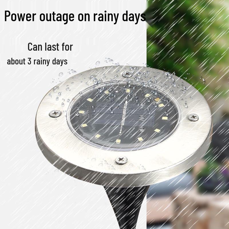 Solar Edelstahl 8-LED Bodeneinbauleuchte für Rasen- & Hofdekoration