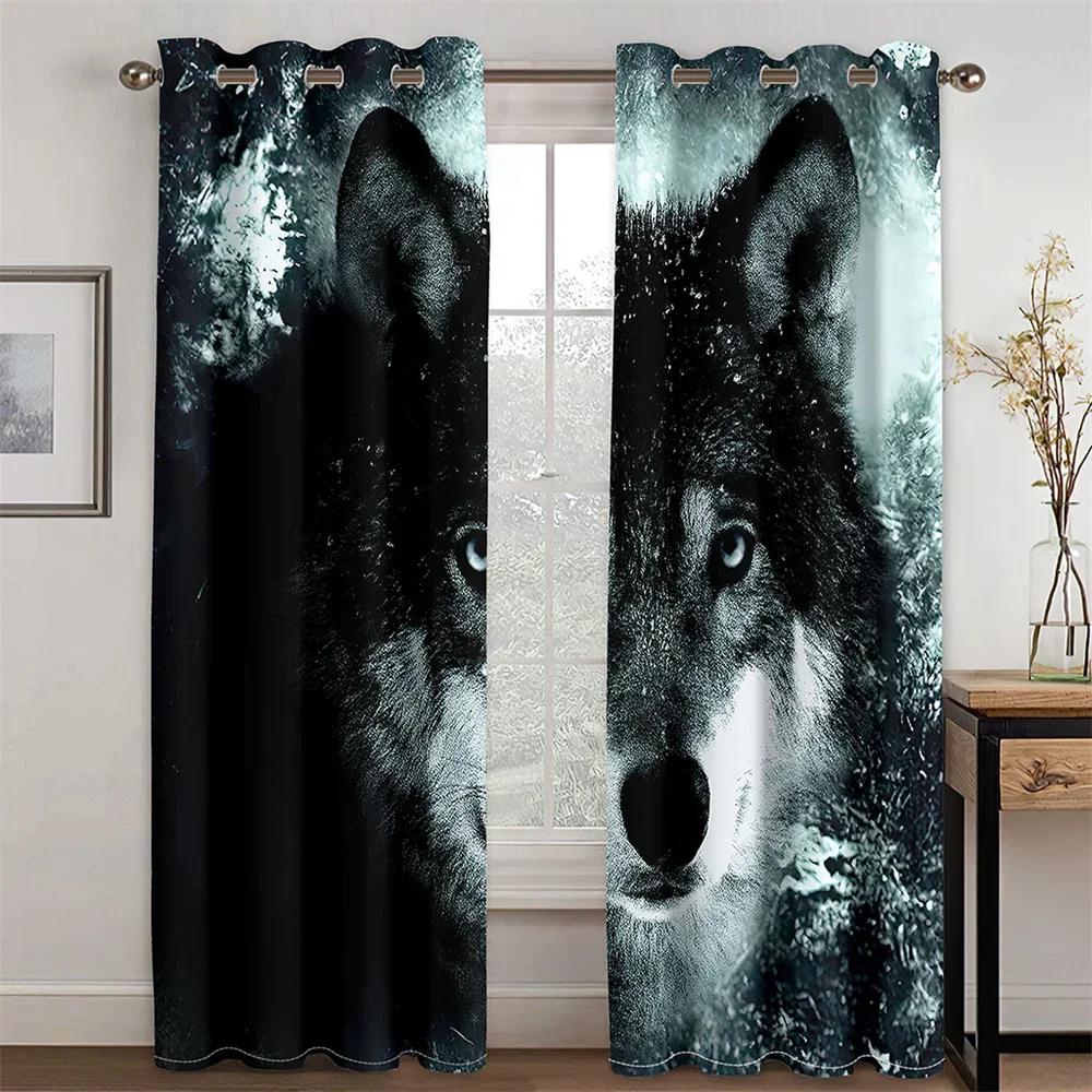 Night Wolf under the Moon Design Animal Light Filtering Drapes Window Curtains for Living Room Bedroom 2 Pieces Decor cortinas