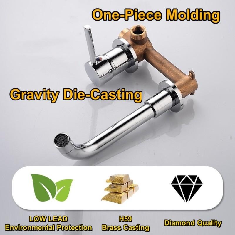 360° Rotation Bathroom Basin Faucet Concealed Wall Mounted Water Tap Single Handle Hot Cold Water Bath Mixer Tap