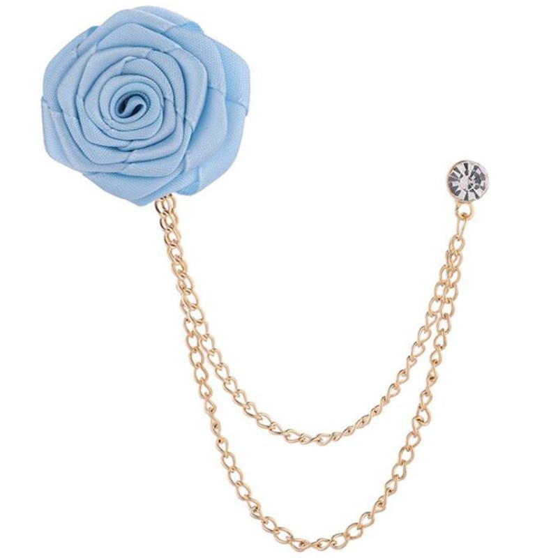 Bridegroom Wedding Brooches Cloth Art Hand-made Rose Flower Brooch Lapel Pin Badge Tassel Chain Men Suit Garment Accessories
