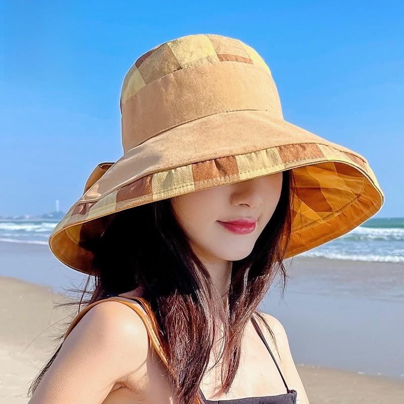 Cotton Patchwork Sun Hat With Wide Brim For Summer Beach And Outdoor Activities