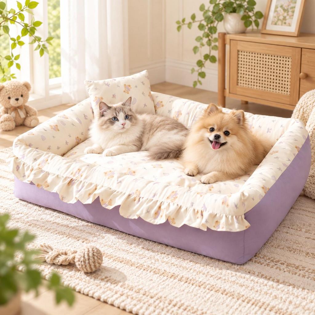 Machine Washable Thickened Rectangular Pet Bed with Removable Cover Supportive