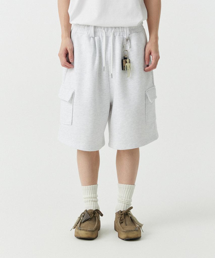 STENDS [M~4Xl] Belt Loop Cargo Sweat Shorts_White Melange