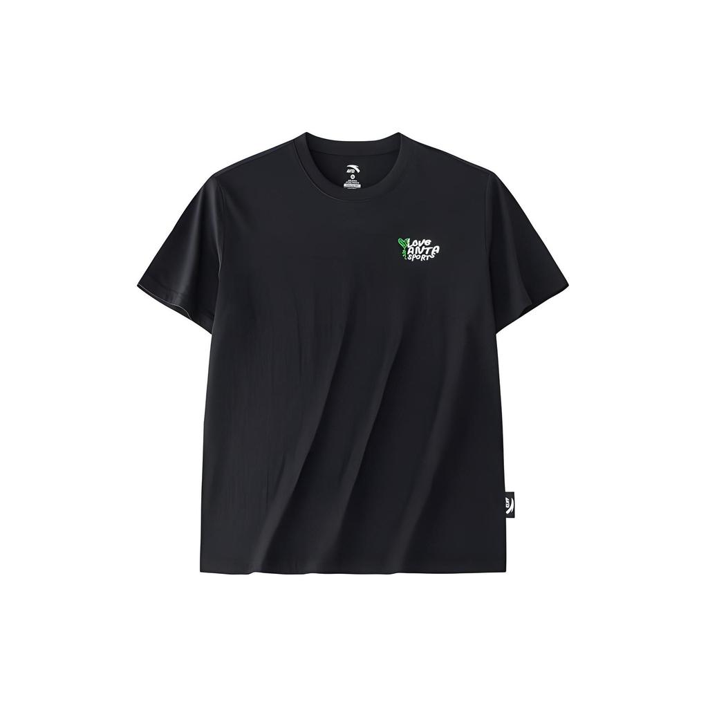 Anta Ensfarvet Strikket Logotrykk Rett Skåret Kort Ermet T-skjorte Unisex Topper Svart 972428108-4