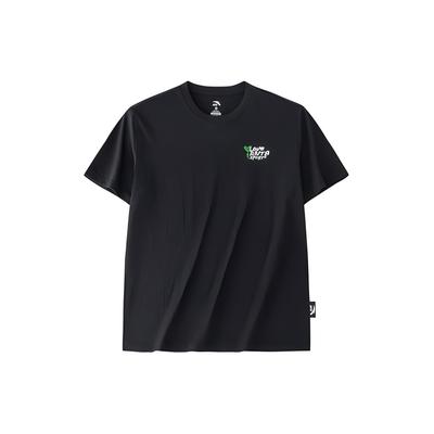 Solid Color Knitted Logo Print Straight Cut Short Sleeve T-Shirt Unisex Tops Black 972428108-4