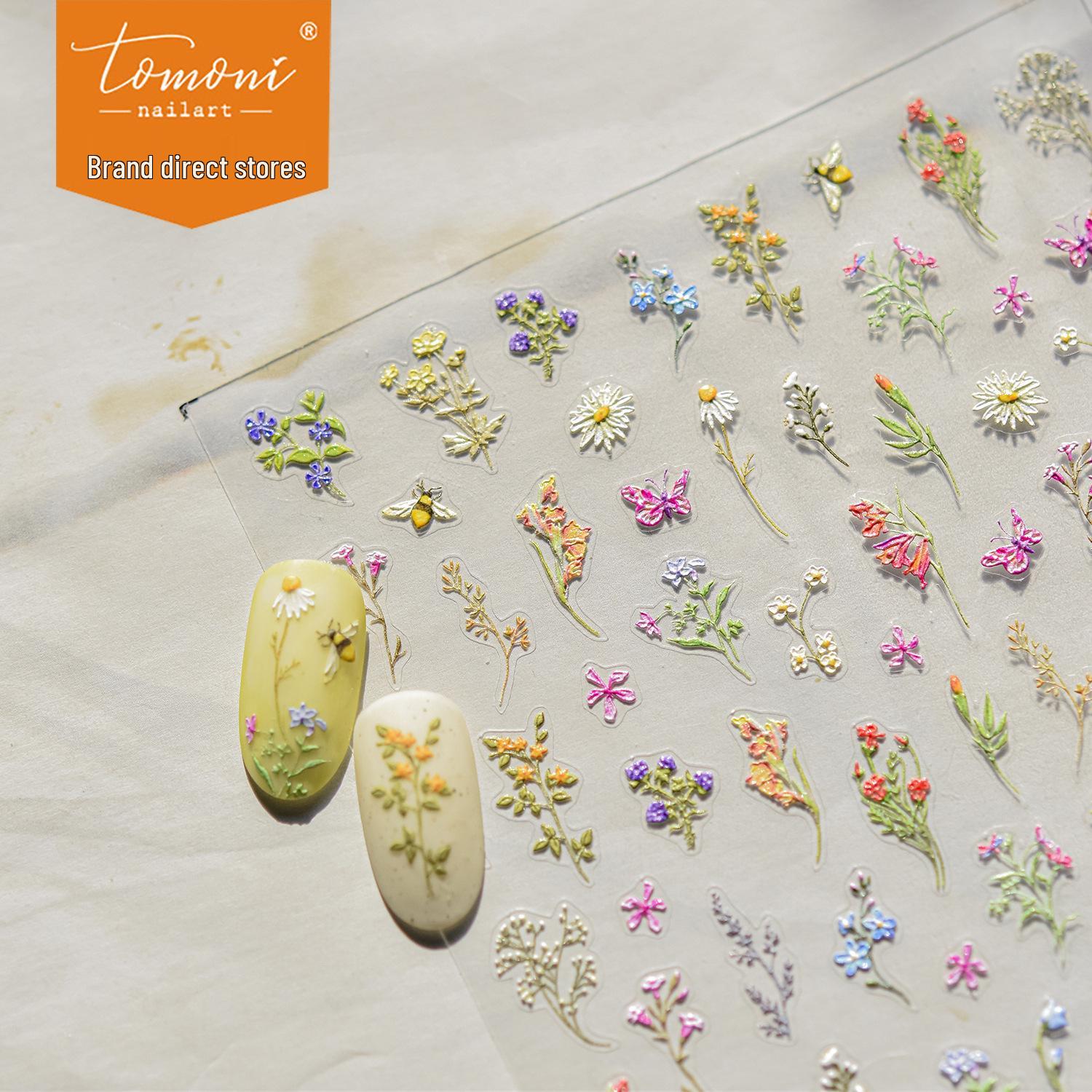 

Tomoni Embossed Japanese Wildflower Nail Art Stickers