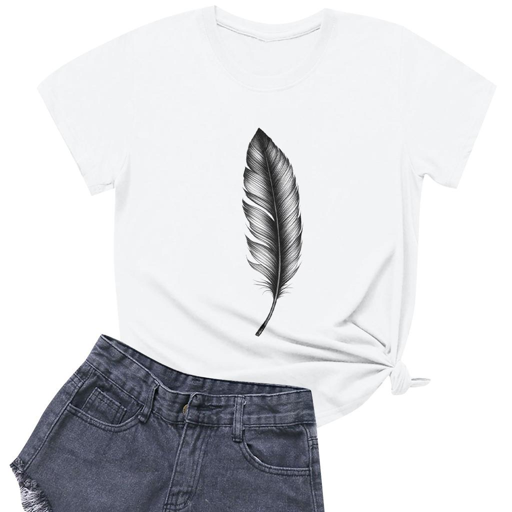 Women's Fashion Casual Printed Short Sleeve Round Neck Pullover Tops