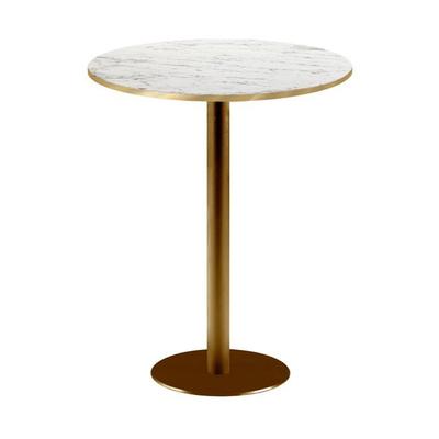 High Table - Rome Bistrot Ø60cm Veined White Marble - H110 Cm - Ø60 Cm Laminate Tabletop - Golden Cast Iron Base