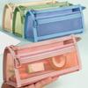 Clear Pencil Pouch Storage Grid Mesh Pencil Case with Handle and Zipper Clear Double-layer Pencil Pouch Marker Pouch Travel Bag