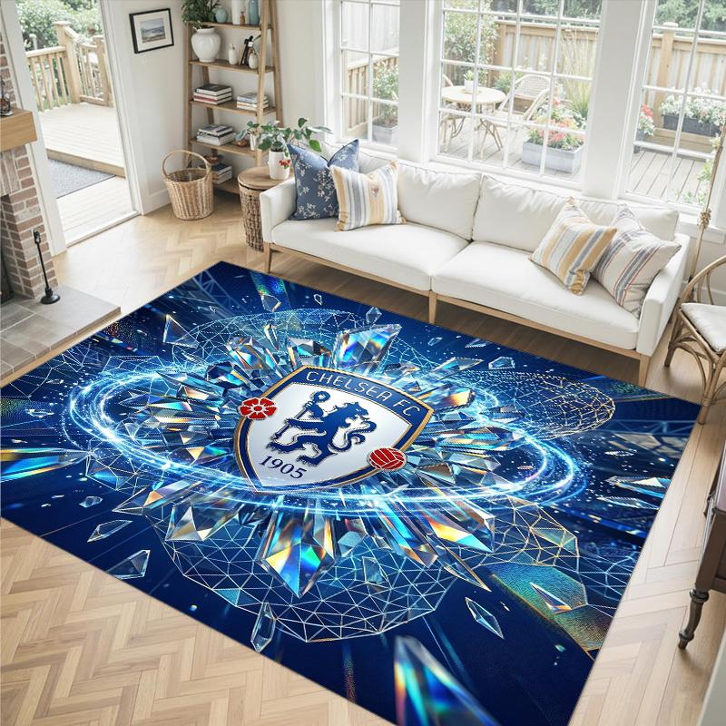 Chelsea FC Design Crystal Velvet Carpet Cozy Non?Slip Printed Rug For Bedroom Living Room Entrance