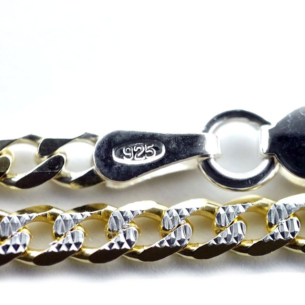 Silver One Silver 925 Curb Chain Necklace Gold and Silver 18K Sparkle 3mm 1mm Fine Gold Curb Chain Italian-Made [Two-Tone Plated, 6-Sided Cut, Wide,