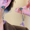 Multicolored Enamel Pearl Earrings Handmade Spliced Ear Stud Jewelry Fish Tail Earrings  Punk Style