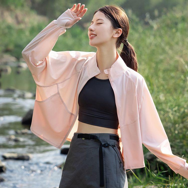 Women's Stand Collar Hoodless Hiking Sun Protection Jacket UV Resistant Autumn Short Top Commute Cargo Top