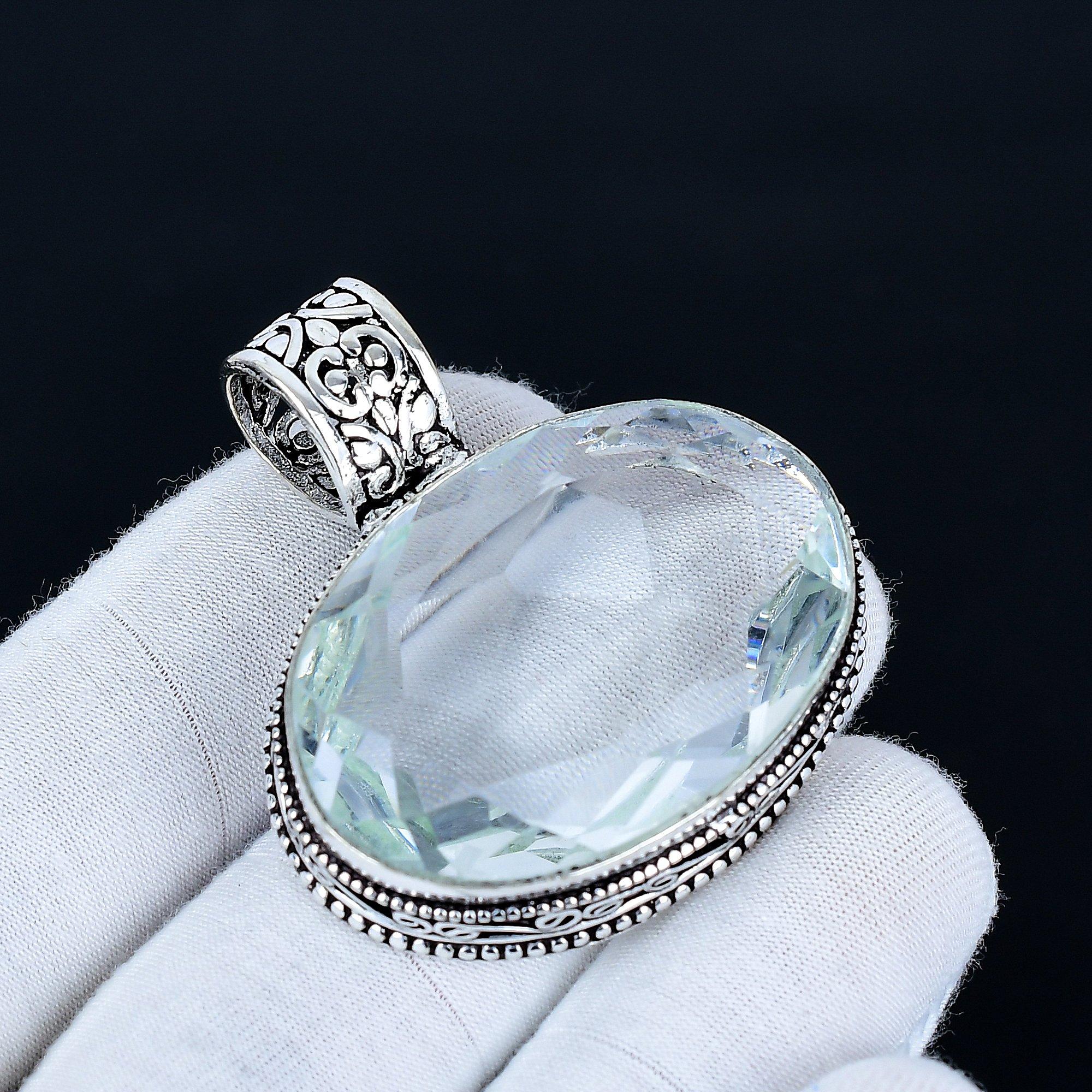 

White Topaz Pendant, 925 Sterling Silver Handmade Jewelry, White Topaz Silver Pendant, Party Wear Jewelry For Women s, Pendant New Year Gift 6 Cm белый