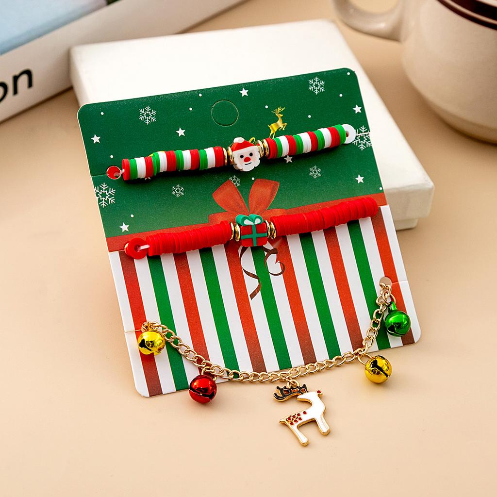 Christmas Elk Bell Bracelet, Cartoon Oil Drip Adjustable Santa Cane Sugar Bracelet Female