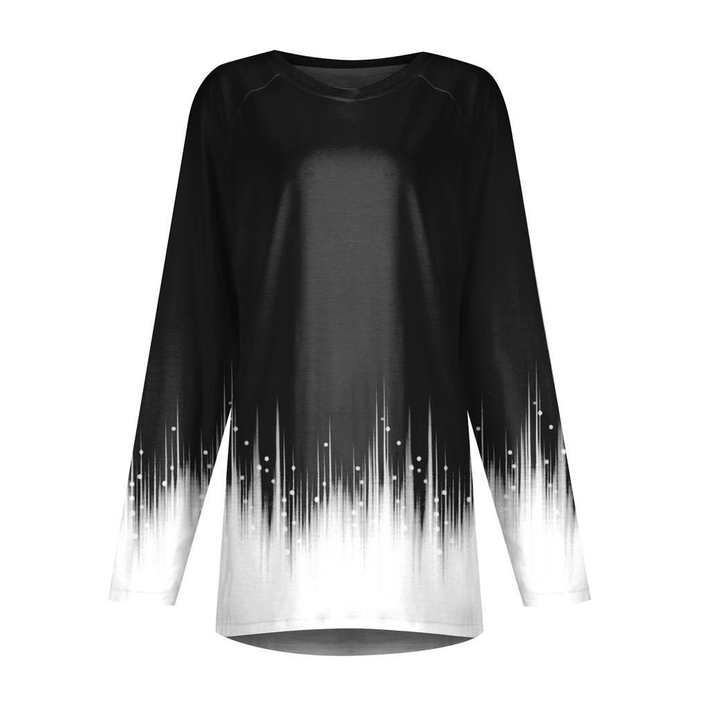 Women's Long Sleeved V-neck Color Casual Long Loose T-shirt Top