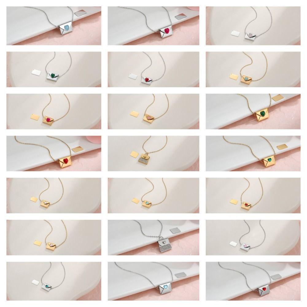 Openable Pendant Sweater Chain Rhinestone Lovers Choker Fashion Envelope Necklace  Gift