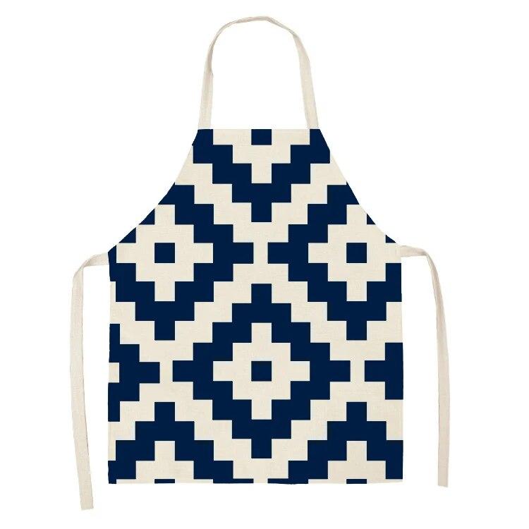 Kitchen Apron Navy Blue Geometric Pattern Kitchen Sleeveless Apron Linen Bib Home Cleaning Tools Cooking Apron Dinner Apron
