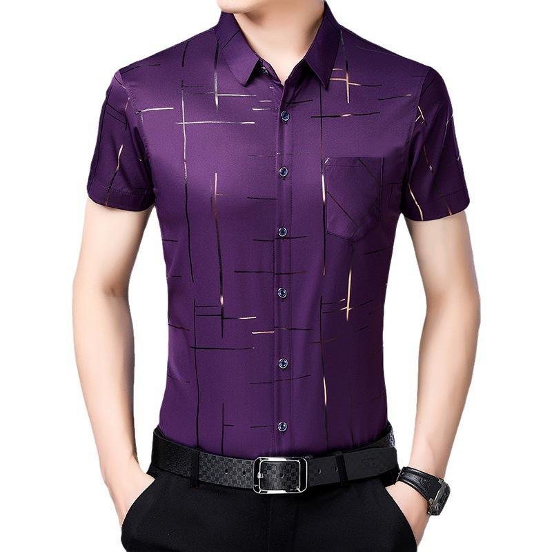 Spring and Summer Men's Business Casual Short Sleeved Shirt No Iron and Wrinkle Resistant Top