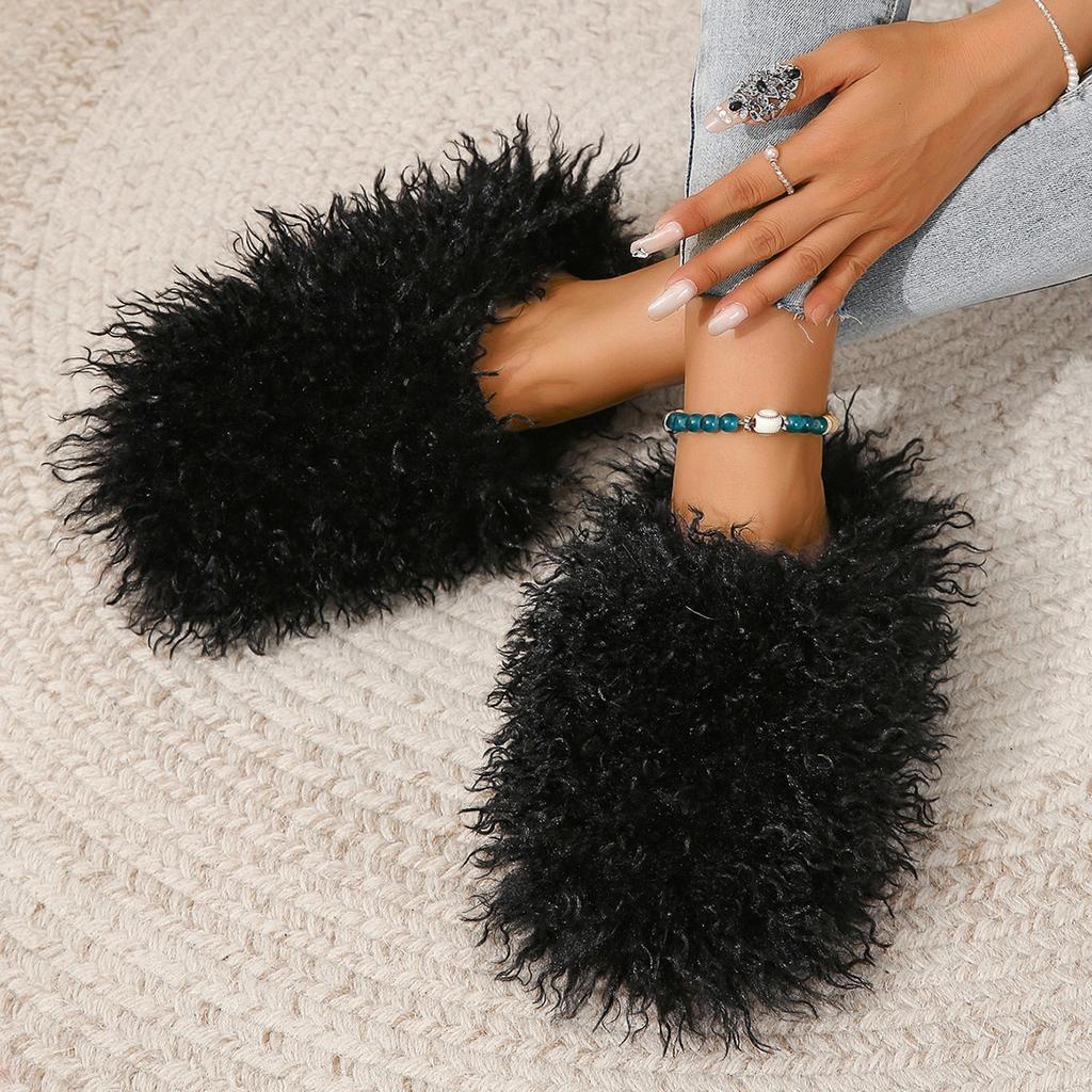 Fashion New Women's Wool winter Slippers Wool Home Warmth Flat Bottom Non slip Sleeve Durable Sandals Fashion Large size Slippers 36-46