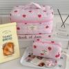 Cosmetic Bag With Strawberry Stripes And Quilted Polyester For Daily Use
