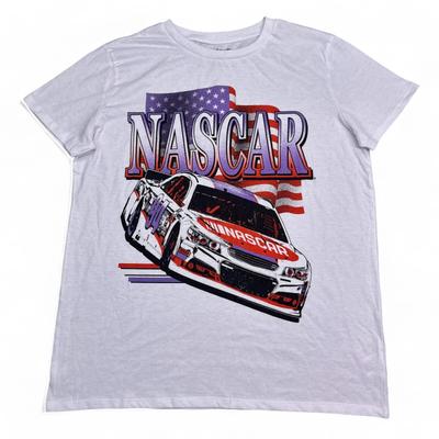 Official NASCAR Tee Shirt Adult Size Large White Vintage Style Retro Big Logo