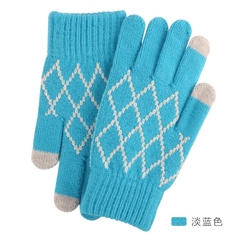 Warm touch screen wool gloves Winter women's jacquard fleece thickened finger knitted gloves stall