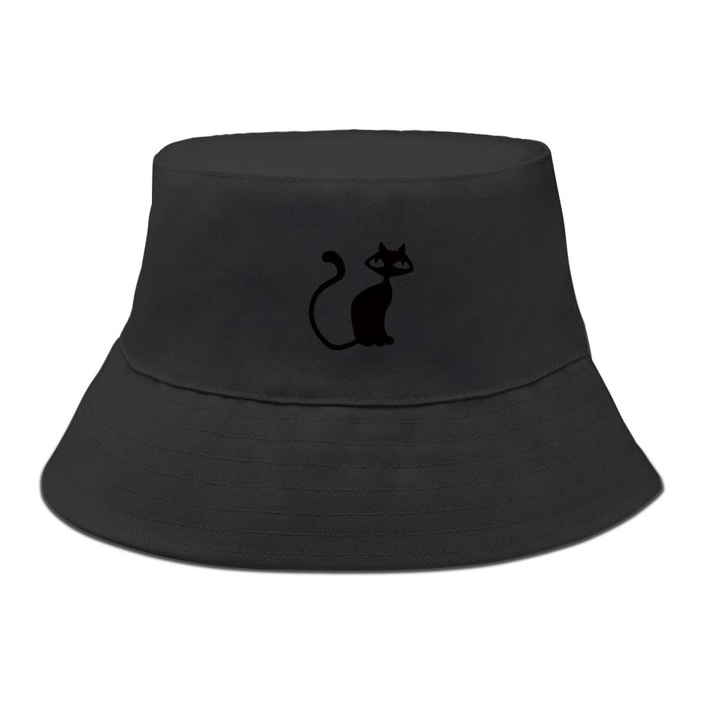 Bucket Hat With Black Cat Print , Animal Fisherman Hat Hip Hop Summer Foldable Fishing Cap