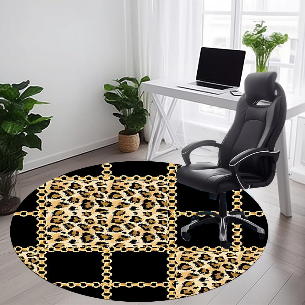 1pc Leopard Print Chain Office Round Area Rug, Indoor Mat Suitable ForOffice, Under Office Chairs Bedroom Living Room Home Decor, Room Deco Q086