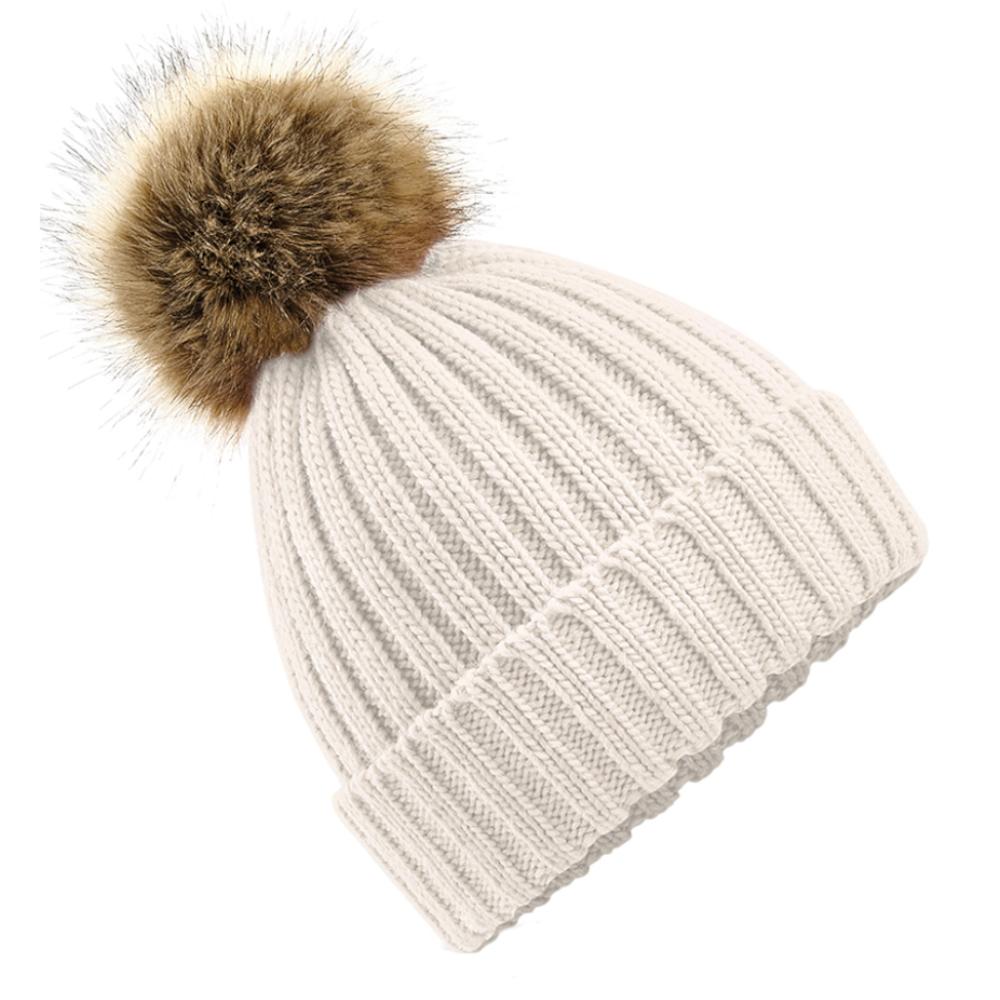 Beechfield Unisex Fur Pop Pom Chunky Beanie
