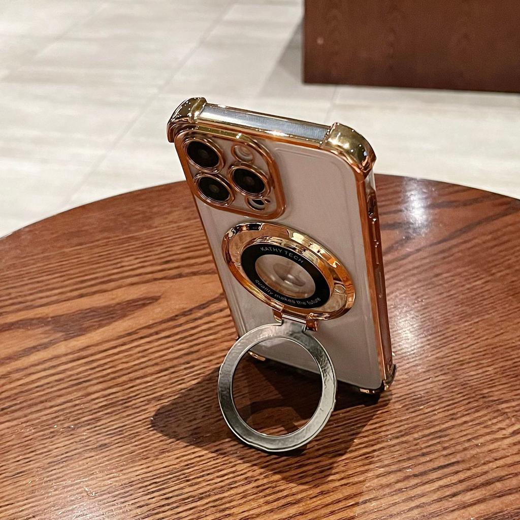 Applicable To IPhone 16 Four corner Anti-fall Magnetic Suction Bracket New Mobile Phone Case Apple 14 Transparent Soft Shell 13 Protective Case