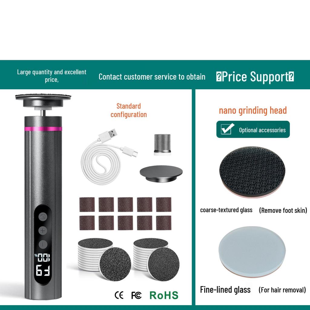 Rechargeable Electric Foot Scrubber & Grinder with Screen Display - Dual Function Pedicure/Manicure Tool with New Metal Body