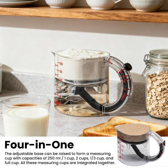 4-w-1 Regulowany Kubek Pomiarowy Kubek Pomiarowy z Krawędziami Zgarniającymi Wielofunkcyjny Niezbędnik Kuchenny do Pieczenia Gotowania