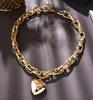 Chunky Chain Necklace with Heart Pendant Gold Tone Metal Link Chain Adjustable Length Jewelry for Women and Men