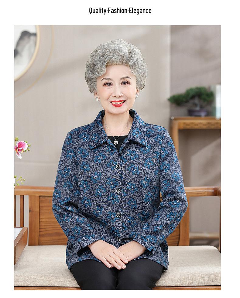 Spring & Autumn Long-Sleeve Cardigan: Fashionable Casual Shirt Jacket for Middle-Aged & Elderly Women