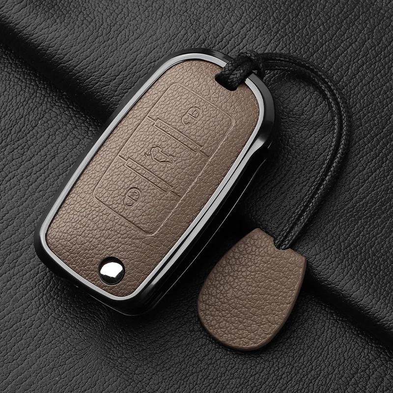 Metal And Leather 3 Button Car Key Case Cove For Vw Volkswagen Beetle Caddy Eos Golf Jetta Polo Scirocco Tiguan Touran Up