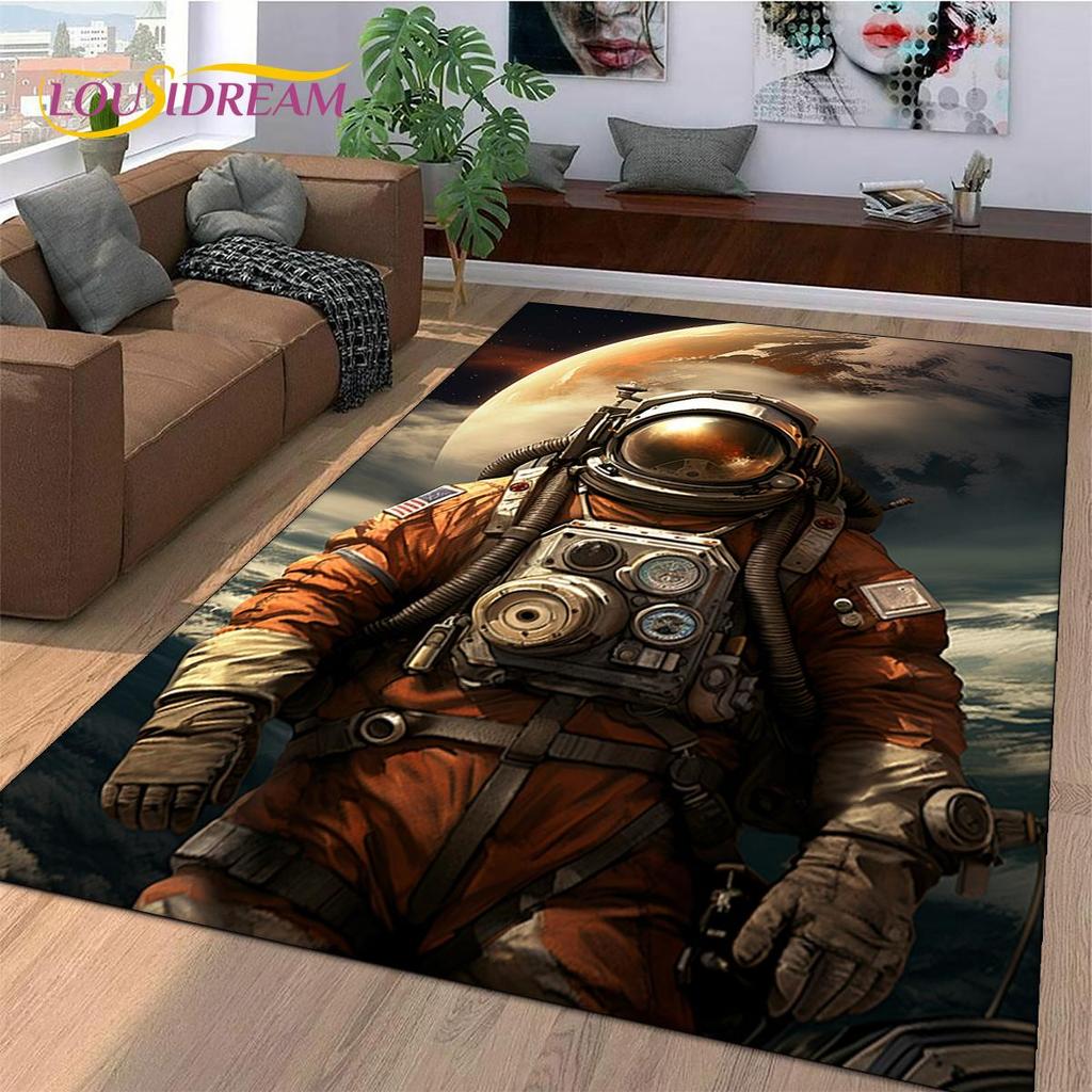 Astronaut Traum Universum Raumfahrer 3D Weltraum Cartoon Teppich für Wohnzimmer Schlafzimmer Dekoration, Rutschfest für Sofa Fußmatte Kinder