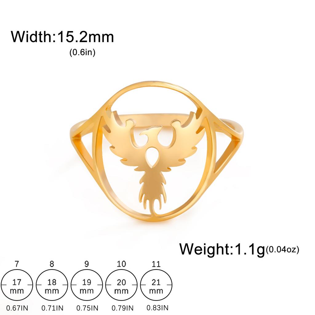 LIKGREAT Gold Color Phoenix Rings Stainless Steel Mythical Animals Bird Wing Ring Engagement Wedding Ring Party Jewelry Gifts