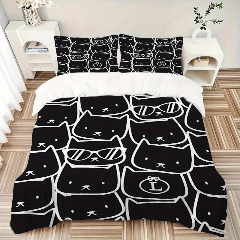3pcs Cat Face Bedding Set, Breathable and Soft, Suitable for All Seasons, Ideal for Home Use, Suitable for Bedroom Decor 21124