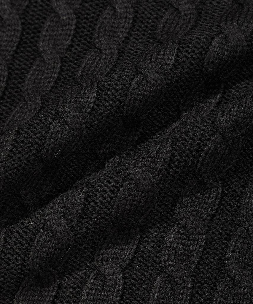 Nodu Fisherman Cable Round Neck Semi-Oversized Long Sleeve Knit Cable Knit Cardigan [Black]