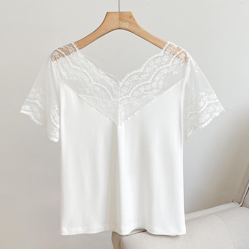 

Women s Lace Short-Sleeve Top: Stylish & Versatile for Summer, Perfect as Homewear or Pajamas, with a Girlish Flair. Large белый