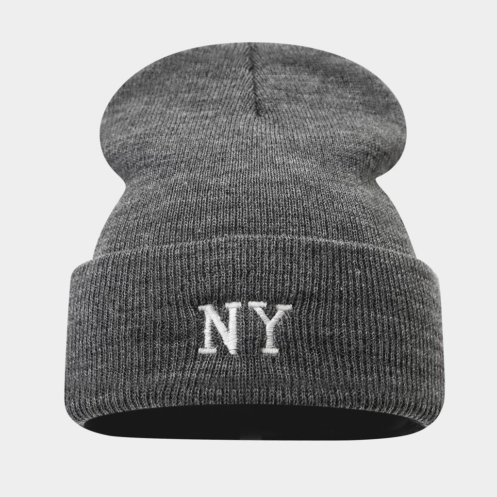 New NY Embroidered Ski Hat - Autumn & Winter Slouchy Knit Hat, Letter Woolen Hat, Unisex Beanie with Pom-Pom