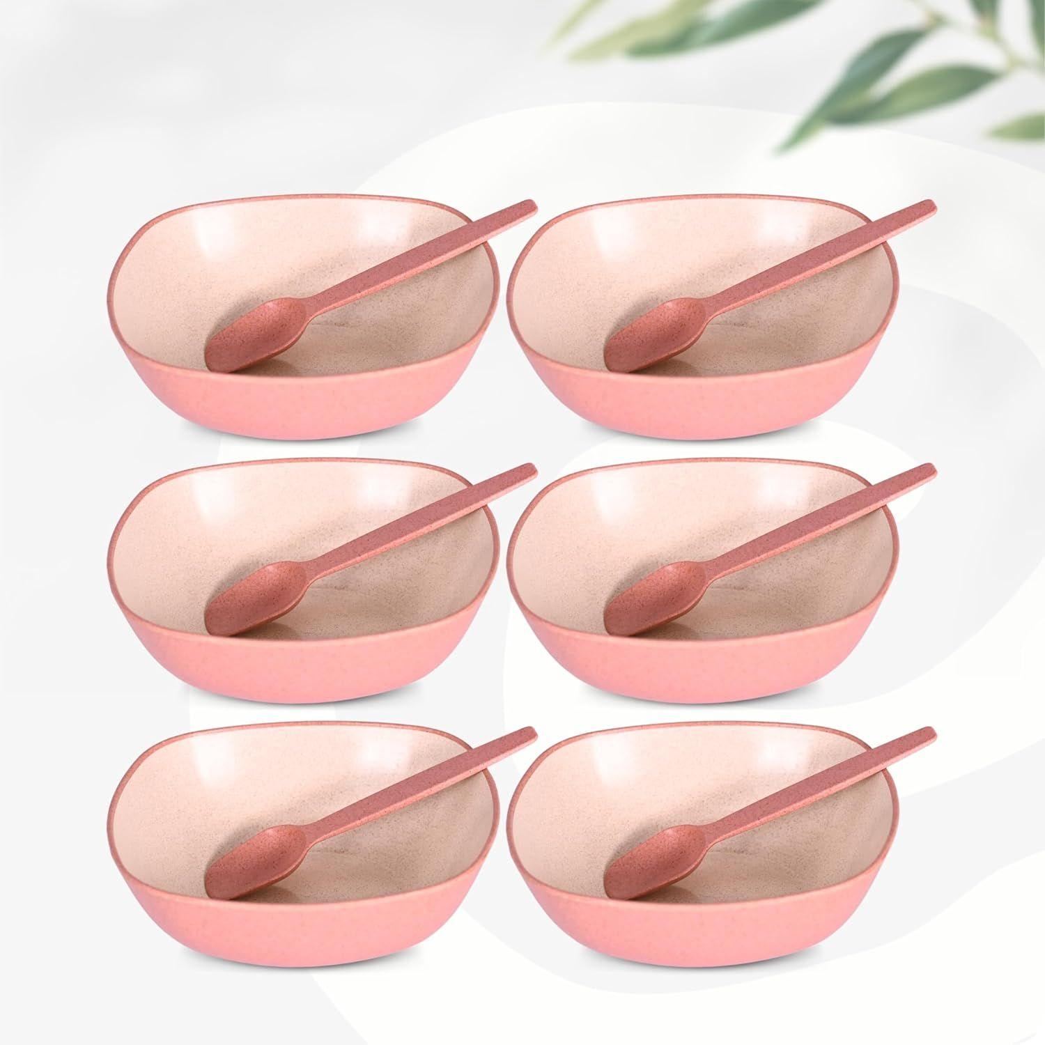 

Set of 6 Earth-Friendly Multipurpose Bowls for Kitchen with Spoons | 750 ml | Made with Rice Husk Biocomposite| Microwave Safe Bowl
