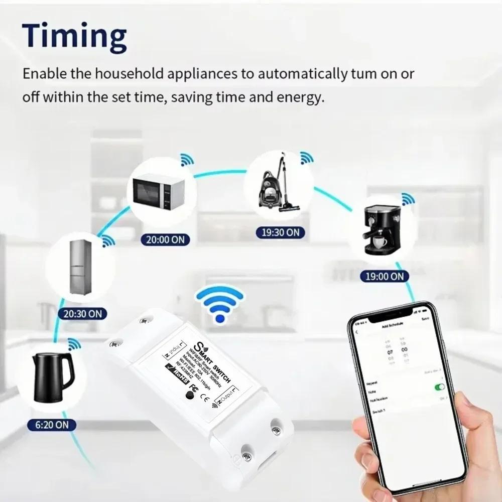 Tuya WiFi RF 433MHz Drahtloser Fernbedienungsschalter AC 110V 220V Mini-Relaisempfänger mit Ein-Aus-Sender für LED-Glühbirne